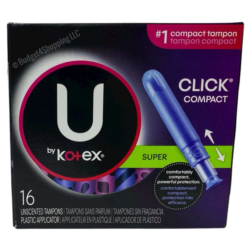 U by Kotex Click Compact Tampons, Super Absorbency, Unscented, 16 Ct